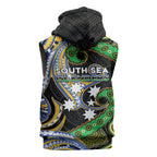 South Sea Islanders And Vanuatu Sleeveless Zip Hoodie Boar Tusk Warrior Southern Tribal Pattern