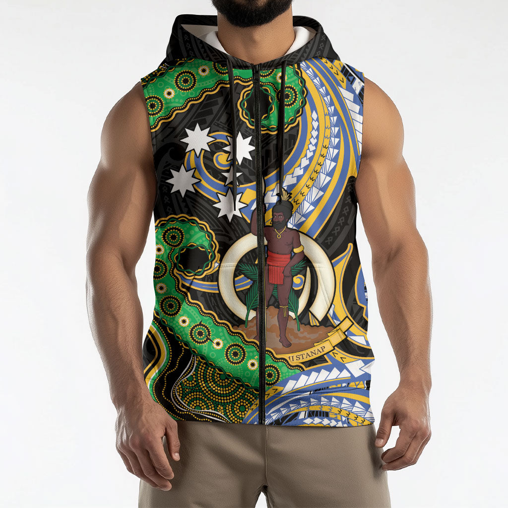 South Sea Islanders And Vanuatu Sleeveless Zip Hoodie Boar Tusk Warrior Southern Tribal Pattern