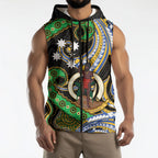 South Sea Islanders And Vanuatu Sleeveless Zip Hoodie Boar Tusk Warrior Southern Tribal Pattern