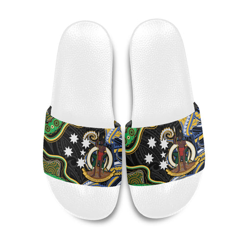 South Sea Islanders And Vanuatu Slide Sandals Boar Tusk Warrior Southern Tribal Pattern