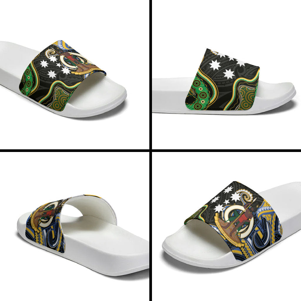 South Sea Islanders And Vanuatu Slide Sandals Boar Tusk Warrior Southern Tribal Pattern