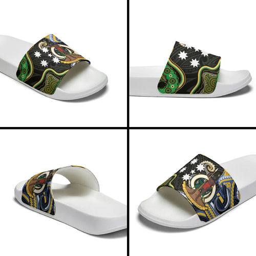 South Sea Islanders And Vanuatu Slide Sandals Boar Tusk Warrior Southern Tribal Pattern