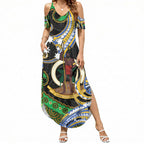 South Sea Islanders And Vanuatu Summer Maxi Dress Boar Tusk Warrior Southern Tribal Pattern