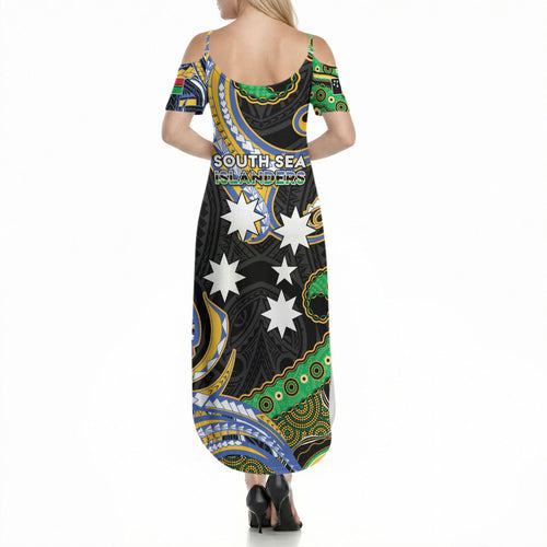 South Sea Islanders And Vanuatu Summer Maxi Dress Boar Tusk Warrior Southern Tribal Pattern