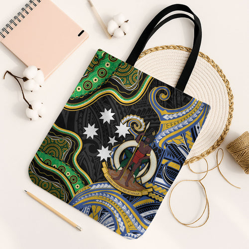 South Sea Islanders And Vanuatu Tote Bag Boar Tusk Warrior Southern Tribal Pattern