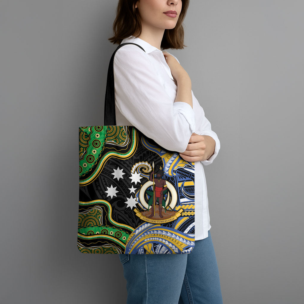 South Sea Islanders And Vanuatu Tote Bag Boar Tusk Warrior Southern Tribal Pattern