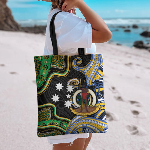 South Sea Islanders And Vanuatu Tote Bag Boar Tusk Warrior Southern Tribal Pattern