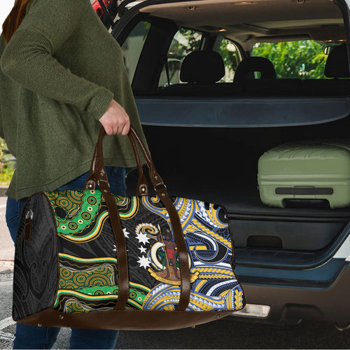 South Sea Islanders And Vanuatu Travel Bag Boar Tusk Warrior Southern Tribal Pattern