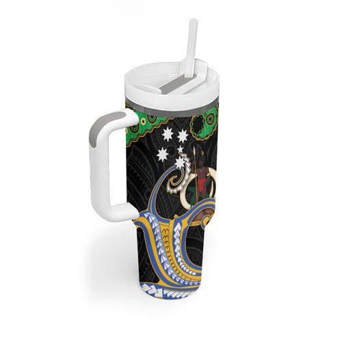 South Sea Islanders And Vanuatu Tumbler With Handle Boar Tusk Warrior Southern Tribal Pattern