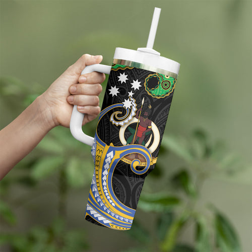 South Sea Islanders And Vanuatu Tumbler With Handle Boar Tusk Warrior Southern Tribal Pattern