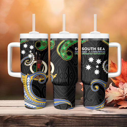 South Sea Islanders And Vanuatu Tumbler With Handle Boar Tusk Warrior Southern Tribal Pattern