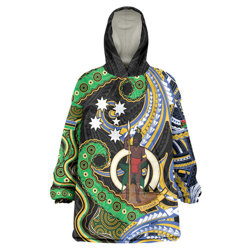 South Sea Islanders And Vanuatu Wearable Blanket Hoodie Boar Tusk Warrior Southern Tribal Pattern