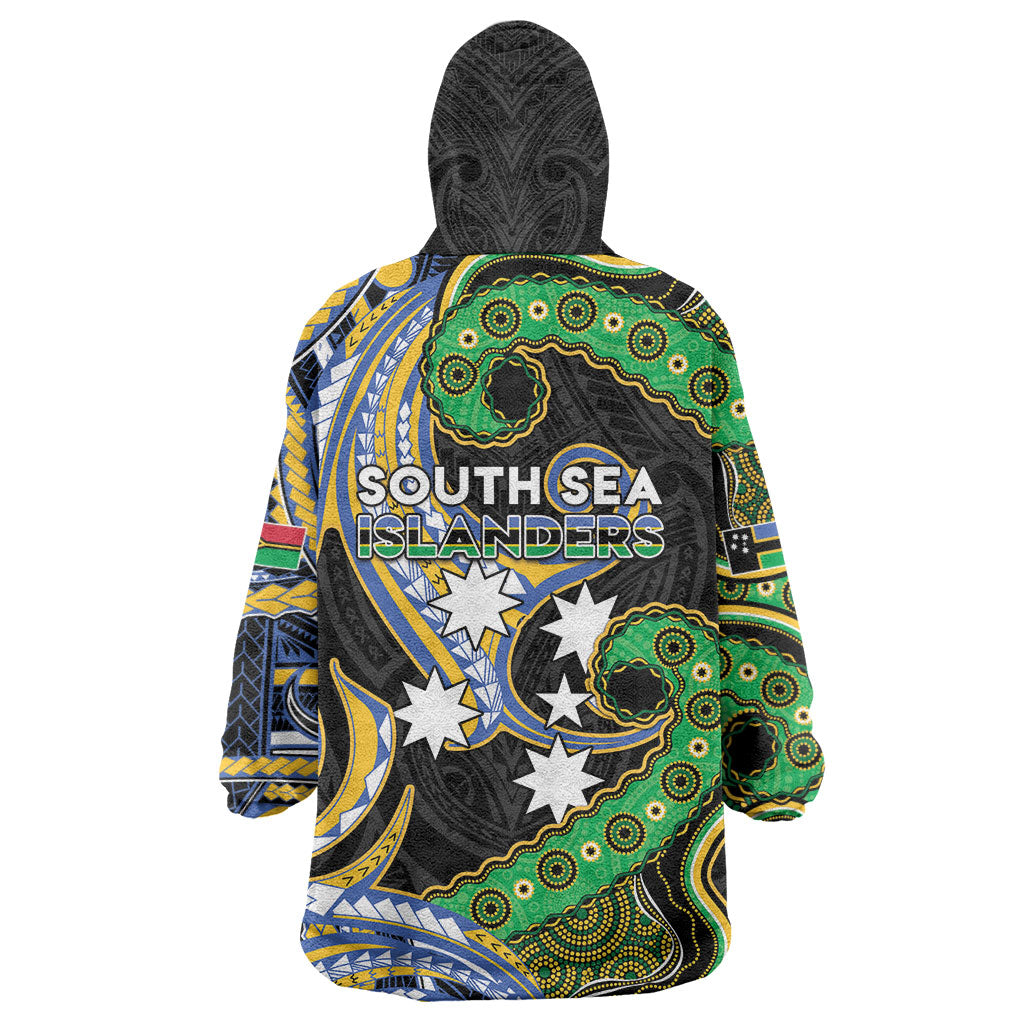 South Sea Islanders And Vanuatu Wearable Blanket Hoodie Boar Tusk Warrior Southern Tribal Pattern