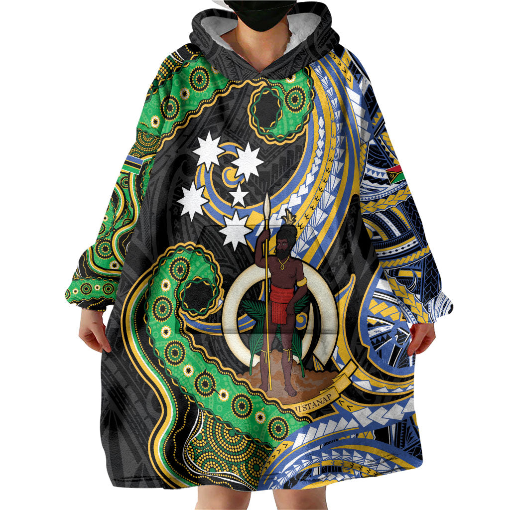 South Sea Islanders And Vanuatu Wearable Blanket Hoodie Boar Tusk Warrior Southern Tribal Pattern