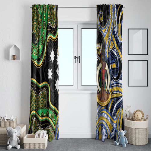 South Sea Islanders And Vanuatu Window Curtain Boar Tusk Warrior Southern Tribal Pattern