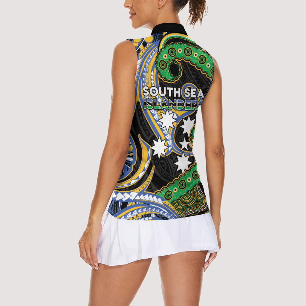 South Sea Islanders And Vanuatu Women Sleeveless Polo Shirt Boar Tusk Warrior Southern Tribal Pattern