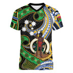 South Sea Islanders And Vanuatu Women V-Neck T-Shirt Boar Tusk Warrior Southern Tribal Pattern