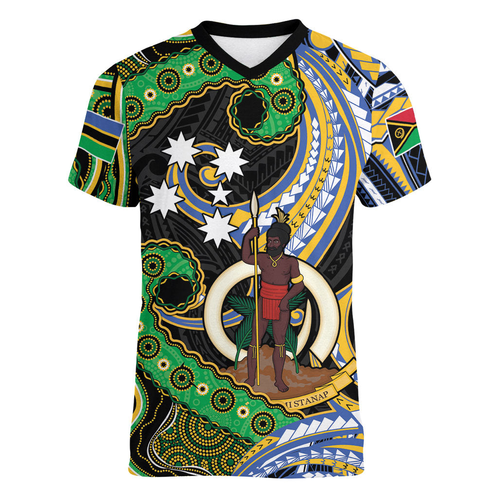 South Sea Islanders And Vanuatu Women V-Neck T-Shirt Boar Tusk Warrior Southern Tribal Pattern