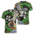 South Sea Islanders And Vanuatu Women V-Neck T-Shirt Boar Tusk Warrior Southern Tribal Pattern