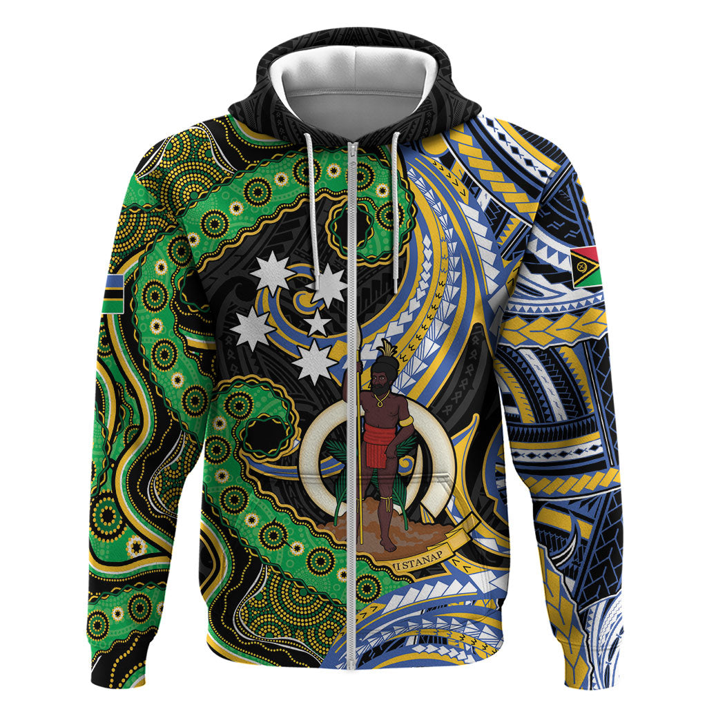 South Sea Islanders And Vanuatu Zip Hoodie Boar Tusk Warrior Southern Tribal Pattern