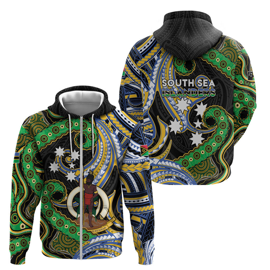 South Sea Islanders And Vanuatu Zip Hoodie Boar Tusk Warrior Southern Tribal Pattern