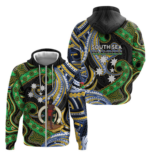 South Sea Islanders And Vanuatu Zip Hoodie Boar Tusk Warrior Southern Tribal Pattern