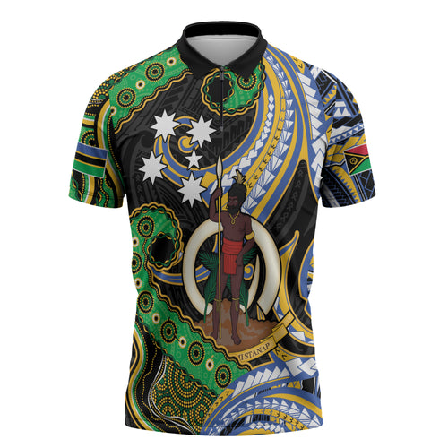 South Sea Islanders And Vanuatu Zipper Polo Shirt Boar Tusk Warrior Southern Tribal Pattern