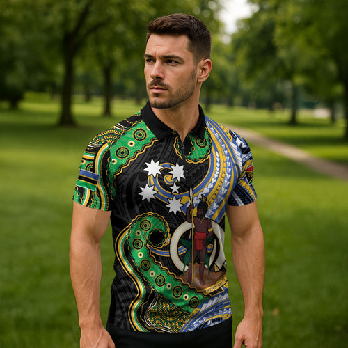 South Sea Islanders And Vanuatu Zipper Polo Shirt Boar Tusk Warrior Southern Tribal Pattern
