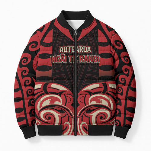 Custom Aotearoa Ngai Te Rangi Bomber Puffer Jacket New Zealand Traditional Maori Pattern