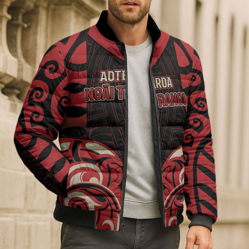 Custom Aotearoa Ngai Te Rangi Bomber Puffer Jacket New Zealand Traditional Maori Pattern