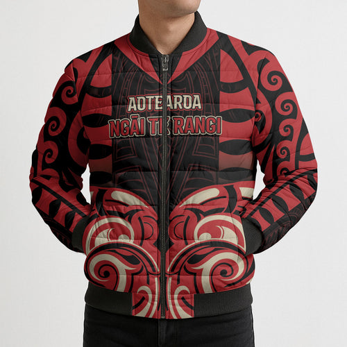 Custom Aotearoa Ngai Te Rangi Bomber Puffer Jacket New Zealand Traditional Maori Pattern