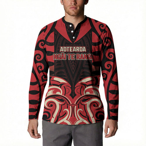 Custom Aotearoa Ngai Te Rangi Button Sweatshirt New Zealand Traditional Maori Pattern