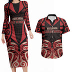 Custom Aotearoa Ngai Te Rangi Couples Matching Long Sleeve Bodycon Dress and Hawaiian Shirt New Zealand Traditional Maori Pattern