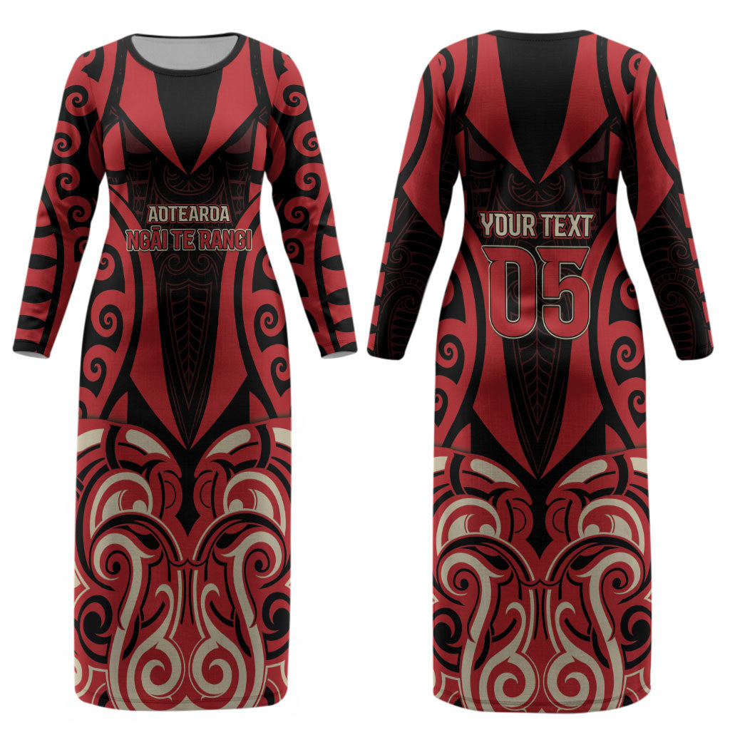 Custom Aotearoa Ngai Te Rangi Couples Matching Long Sleeve Bodycon Dress and Long Sleeve Button Shirt New Zealand Traditional Maori Pattern
