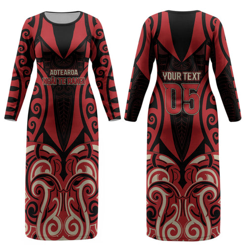 Custom Aotearoa Ngai Te Rangi Couples Matching Long Sleeve Bodycon Dress and Long Sleeve Button Shirt New Zealand Traditional Maori Pattern