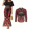 Custom Aotearoa Ngai Te Rangi Couples Matching Mermaid Dress and Long Sleeve Button Shirt New Zealand Traditional Maori Pattern