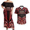 Custom Aotearoa Ngai Te Rangi Couples Matching Off Shoulder Maxi Dress and Hawaiian Shirt New Zealand Traditional Maori Pattern
