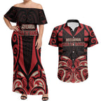 Custom Aotearoa Ngai Te Rangi Couples Matching Off Shoulder Maxi Dress and Hawaiian Shirt New Zealand Traditional Maori Pattern