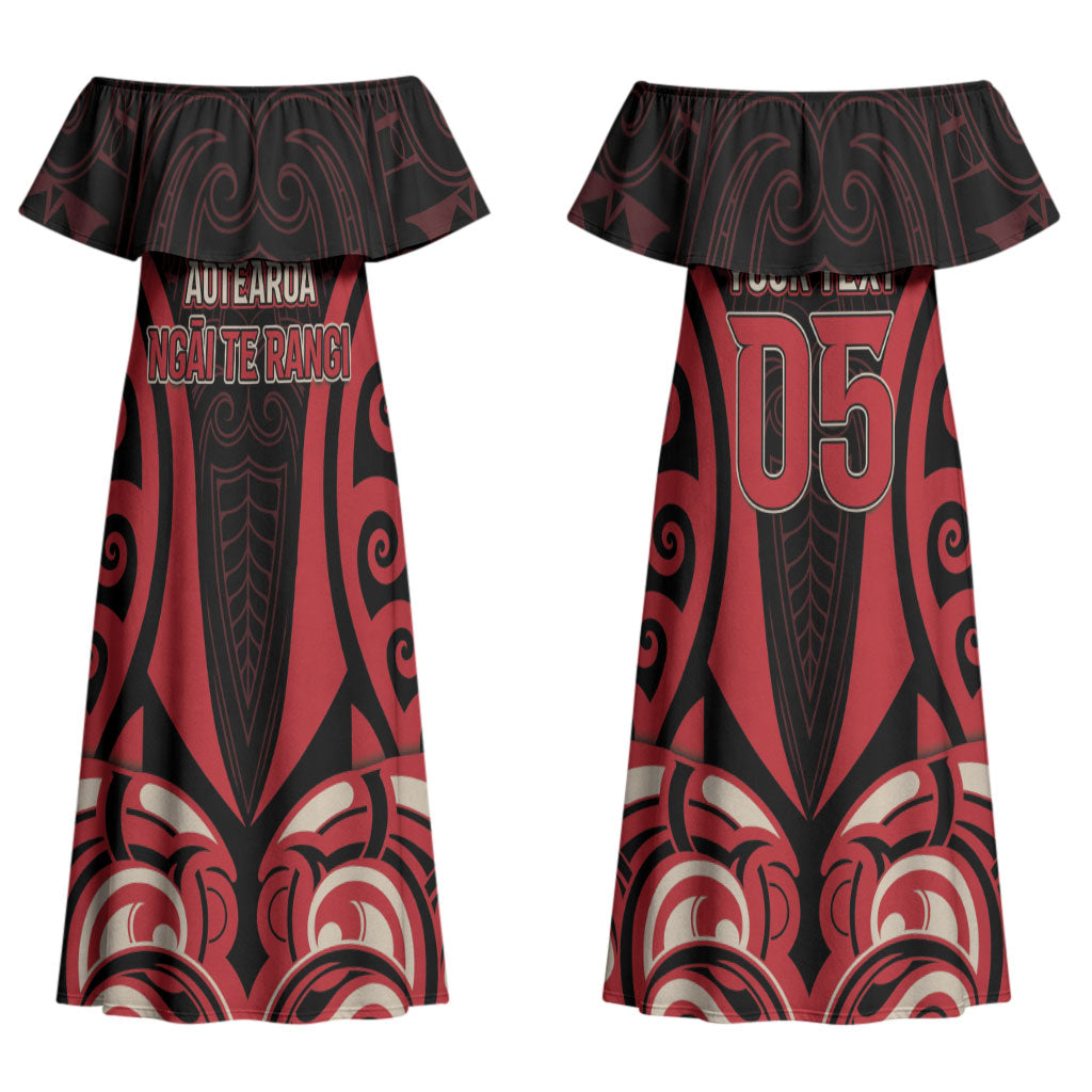 Custom Aotearoa Ngai Te Rangi Couples Matching Off Shoulder Maxi Dress and Long Sleeve Button Shirt New Zealand Traditional Maori Pattern