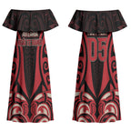 Custom Aotearoa Ngai Te Rangi Couples Matching Off Shoulder Maxi Dress and Long Sleeve Button Shirt New Zealand Traditional Maori Pattern