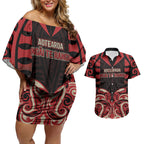 Custom Aotearoa Ngai Te Rangi Couples Matching Off Shoulder Short Dress and Hawaiian Shirt New Zealand Traditional Maori Pattern