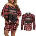 Custom Aotearoa Ngai Te Rangi Couples Matching Off Shoulder Short Dress and Long Sleeve Button Shirt New Zealand Traditional Maori Pattern