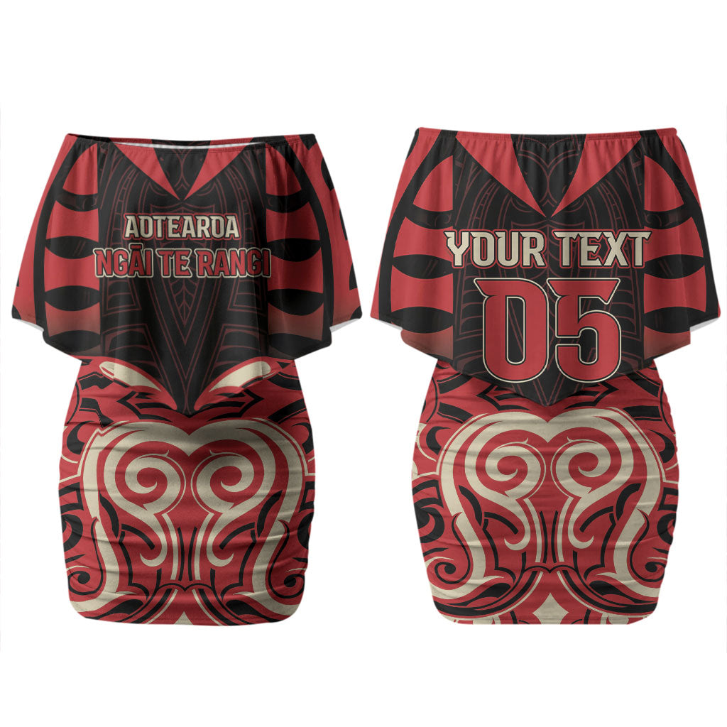 Custom Aotearoa Ngai Te Rangi Couples Matching Off Shoulder Short Dress and Long Sleeve Button Shirt New Zealand Traditional Maori Pattern