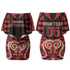 Custom Aotearoa Ngai Te Rangi Couples Matching Off Shoulder Short Dress and Long Sleeve Button Shirt New Zealand Traditional Maori Pattern