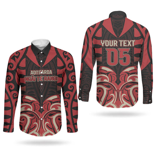 Custom Aotearoa Ngai Te Rangi Couples Matching Off The Shoulder Long Sleeve Dress and Long Sleeve Button Shirt New Zealand Traditional Maori Pattern