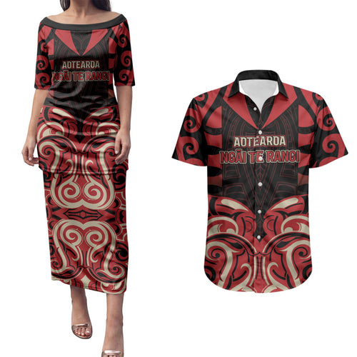 Custom Aotearoa Ngai Te Rangi Couples Matching Puletasi and Hawaiian Shirt New Zealand Traditional Maori Pattern