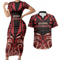 Custom Aotearoa Ngai Te Rangi Couples Matching Short Sleeve Bodycon Dress and Hawaiian Shirt New Zealand Traditional Maori Pattern