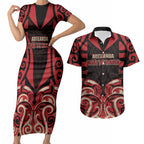 Custom Aotearoa Ngai Te Rangi Couples Matching Short Sleeve Bodycon Dress and Hawaiian Shirt New Zealand Traditional Maori Pattern