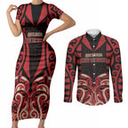 Custom Aotearoa Ngai Te Rangi Couples Matching Short Sleeve Bodycon Dress and Long Sleeve Button Shirt New Zealand Traditional Maori Pattern
