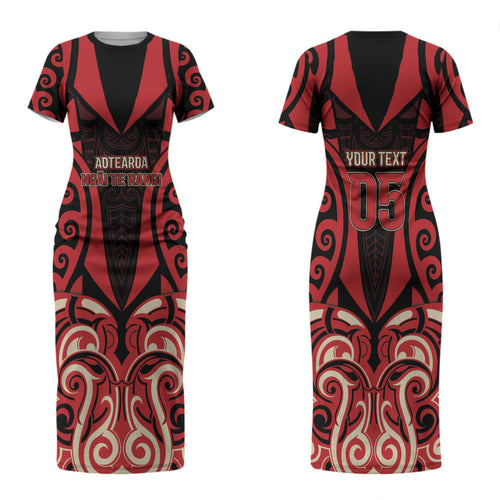 Custom Aotearoa Ngai Te Rangi Couples Matching Short Sleeve Bodycon Dress and Long Sleeve Button Shirt New Zealand Traditional Maori Pattern